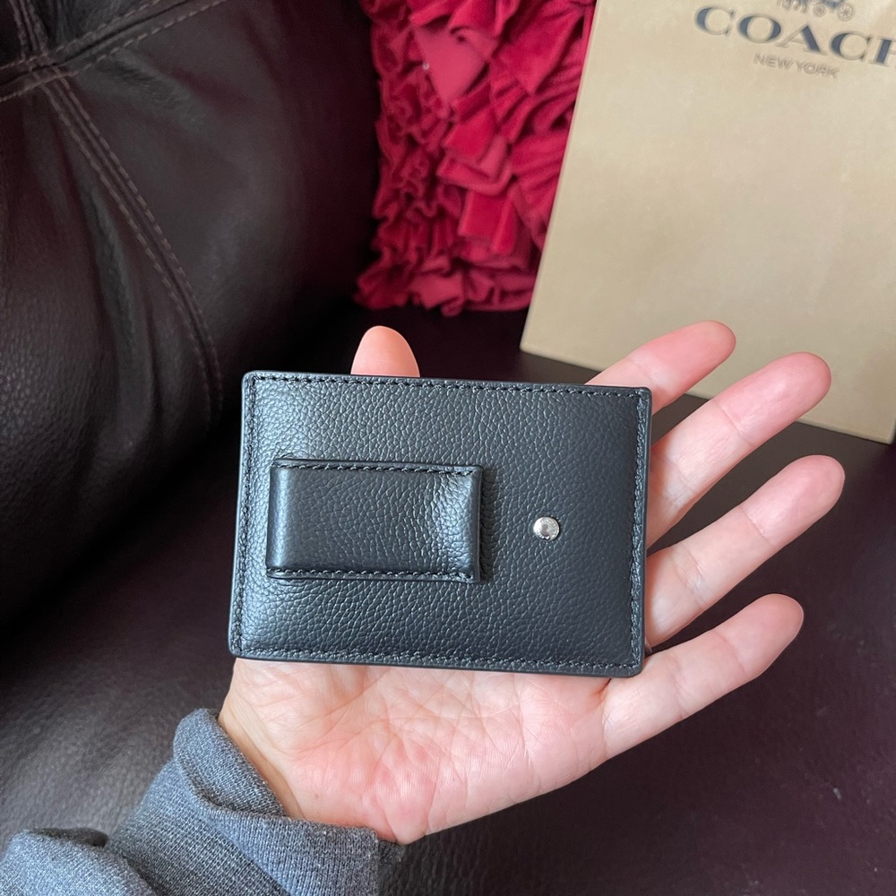 Coach Men's Money Clip Card Case Calf Leather Wallet F75459 Black NWT - Picture 3 of 7